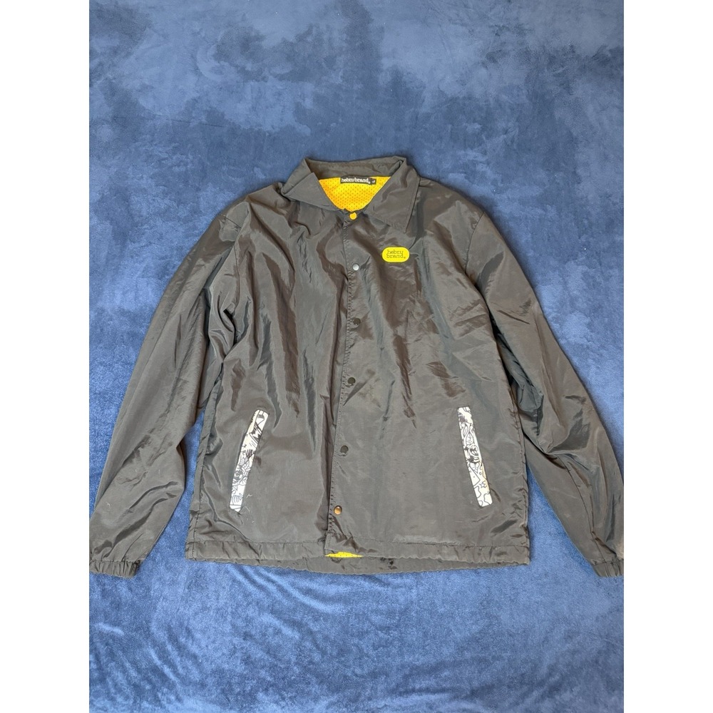 Hebru Brantley Flyboy Windbreaker Jacket Mens Large Black Yellow Coach Jacket